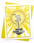 Hanmade greeting card with light bulb on it and push button with shine bright sentiment on it.