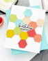 Handmade greeting card with hexagons on it and birthday wishes sentiment on it.
