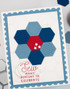 Handmade greeting card with hexagons on it and Sew Many Reasons to Celebrate sentiment on it.