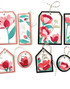 Handmade greeting tags with flowers on each and different sentiments on each of them.
