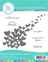 Graphic of Bursting with Love Stamp Set which is used for papercrafting and includes hearts and sentiments.