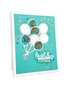 Handmade greeting card with balloons on it and birthday wishes sentiment on it.