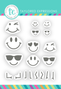 Graphic of C'mon Get Happy Clear Stamps which are smiley faces for papercrafting.