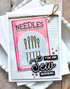 Handmade greeting card with needles on it and you are sew inspiring sentiment on it.