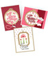 Three handmade greeting cards with sewing materials on each and sewing sentiments on each.