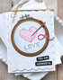 Hanndmade greeting card with embroidery on it and love sentiment on it.
