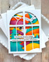 Handmade greeting card with window on it and thinking of you, wishing you a speedy recovery sentiment on it.