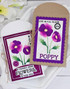 Two handmade greeting tags with flowers on each and different plant sentiments on each.