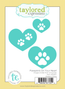 Graphic of Pawprints On Your Heart Die Set which includes paws and hearts for papercrafting.
