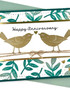 Handmade greeting card with two birds on it and happy anniversary sentiment on it.