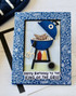 Handmade greeting card with grill on it and hotdogs with happy birthday to the king of the grill sentiment on it.