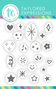 Graphic of Inky Doodles Clear Stamp which includes different add ons for papercrafting.