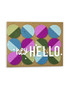 Handmade greeting card with circles on it and hey hello sentiment on it.