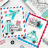 Two handmade greeting cards with travel themes on both and different travel sentiments on each.