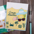 Handmade greeting card with summer beach themed items on it and ciao, bella sentiment on it.