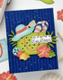 Handmade greeting card with beach bag on it and flip flops with life is better in flip flops sentiment on it.