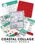 Graphic of Coastal Collage Bundle which includes summer beach themed items for papercrafting.