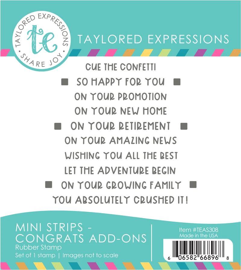 Graphic of Mini Strips - Congrats Add-Ons that features one red rubber stamp with sentiments on it.
