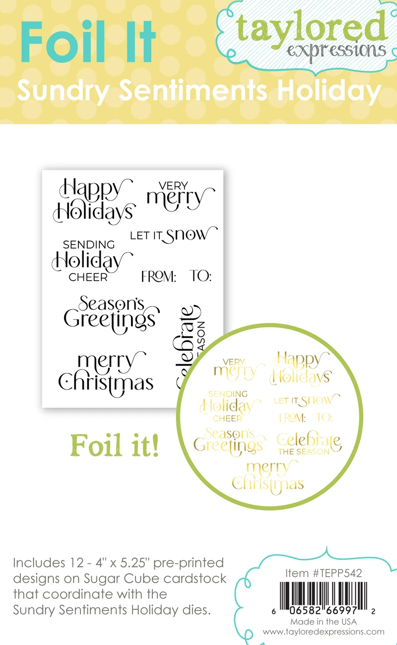 Graphic of Foil It Sundry Sentiments Holiday which includes holiday sentiments that can be foiled for papercrafting.