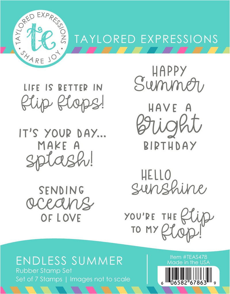 Graphic of Endless Summer Stamp Set which includes beach themed sentiments for papercrafting.