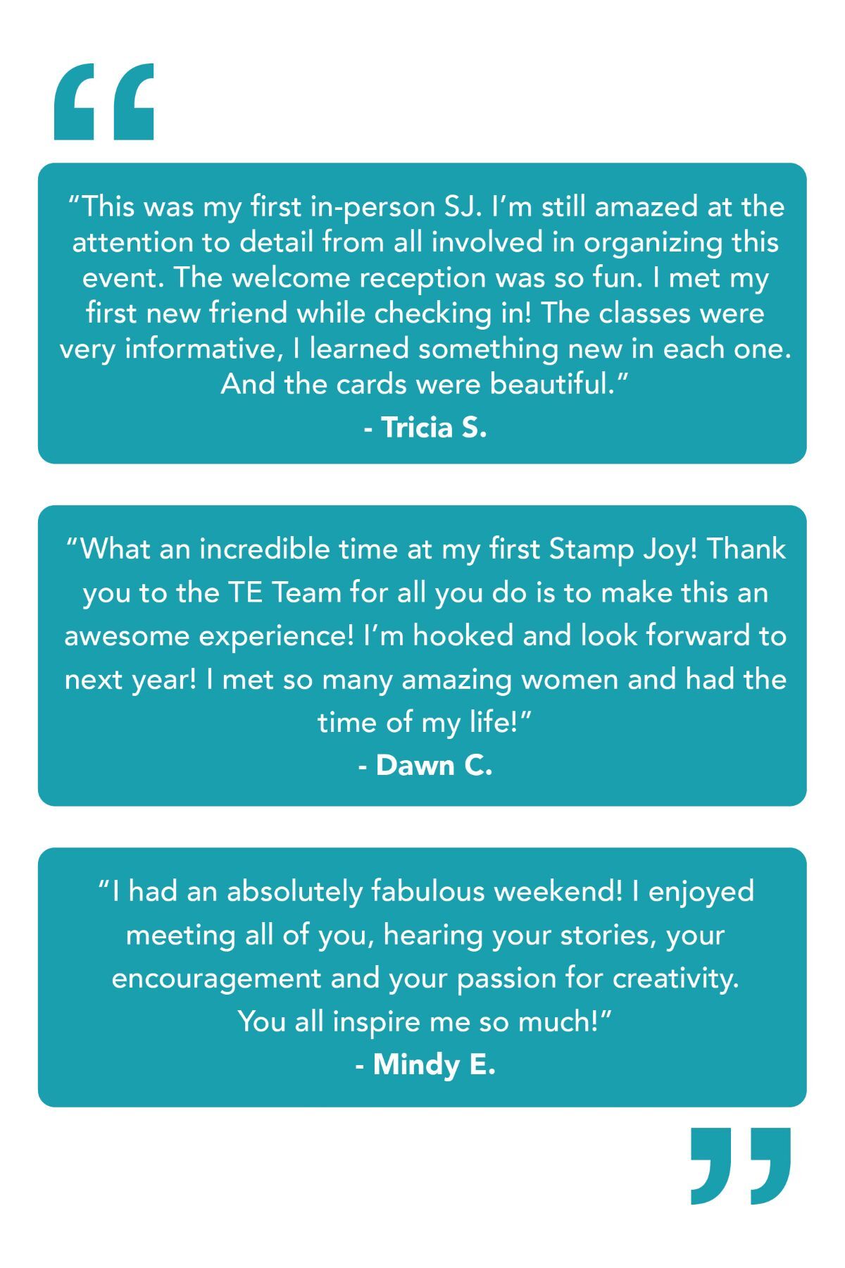 Graphic with quotes from satisfied Stamp Joy customers