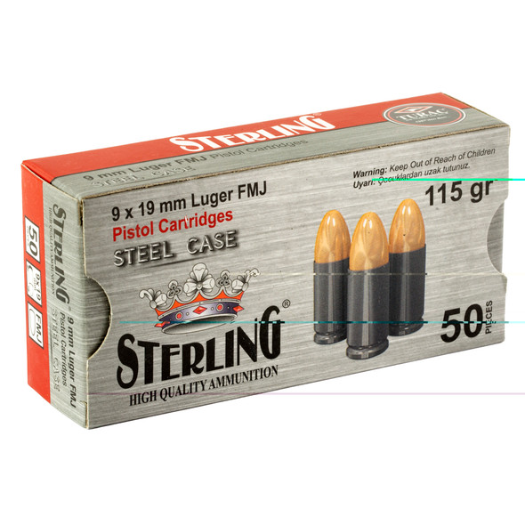 Century Arms Sterling 9mm 115gr FMJ Steel Case 50/1500