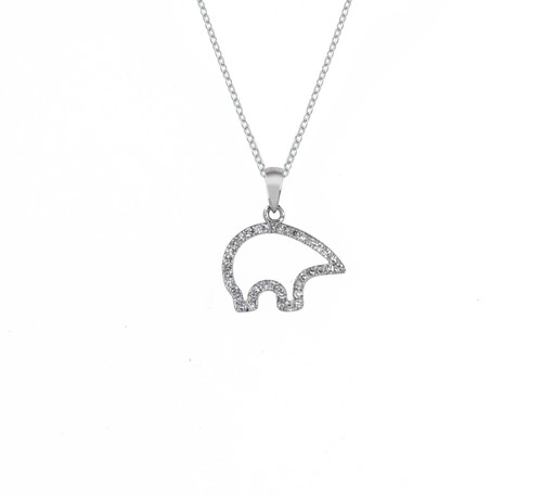 This handmade Bear pendant in 14k white gold wiht .16 in diamonds is from the locally made Fine Jewelry Mewar Collection.