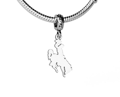 This handmade sterling silver Wyoming Bucking Bronco charm features a spacer bead with "Jackson Hole" etched in and is from the locally made Teton Jewelry Collection. Exclusively made for and sold at A Touch of Class.