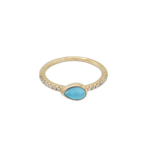 14K YG Pear Ring Gold + Turquoise + Diamond