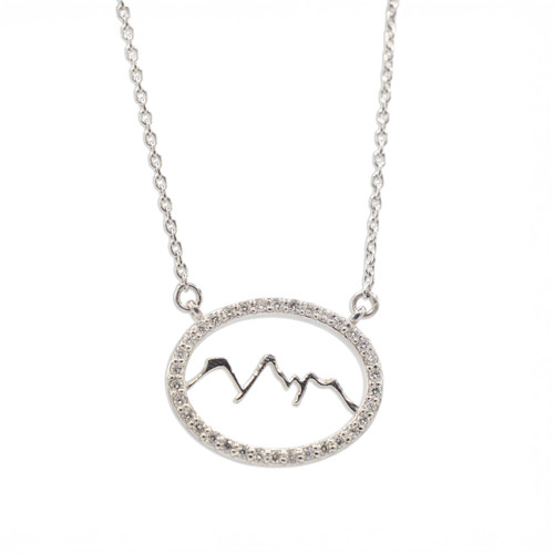 Oval Teton Outline Necklace White Gold + Diamonds Oval Teton Outline Necklace White Gold + Diamonds