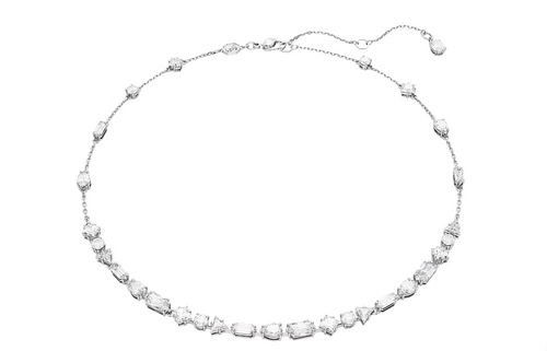 Mesmera necklace Mixed cuts, Scattered design, White, Rhodium plated