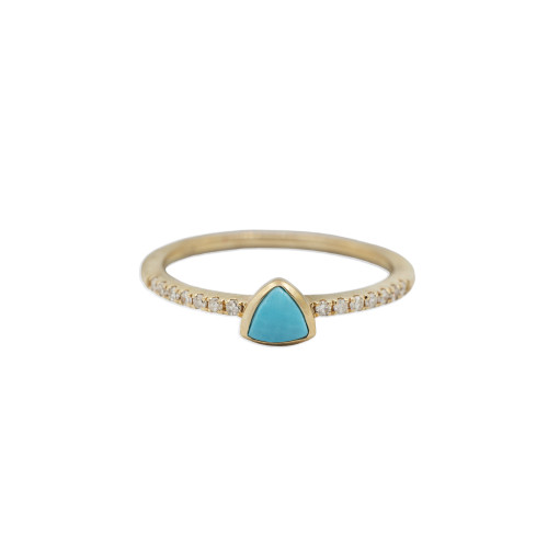 14k YG DIA Stamp; 4MM Trilion Turquoise Ring, Size 5