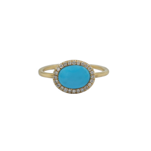 14K YG DIA Turquoise Ring