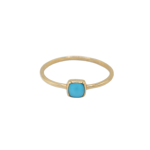 14K YG Square Turquoise Ring