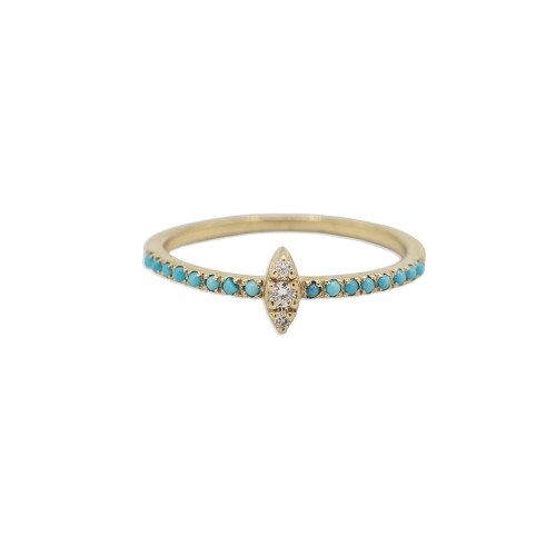 14K YG Turquoise Ring W/ Diamond