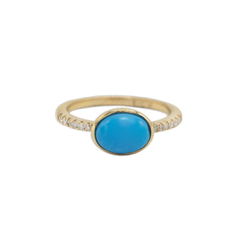 14K YG Stamp Oval Turquoise Ring