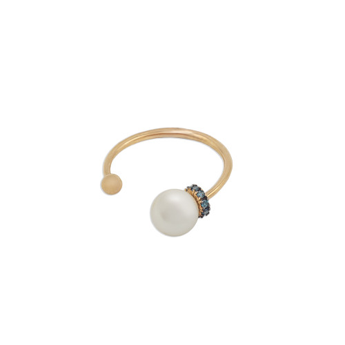 18K RG Blue DIA W/ Pearl Ring