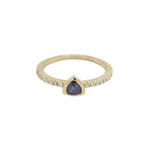 14K YG Stamp Ring W/ Blue Sapphire
