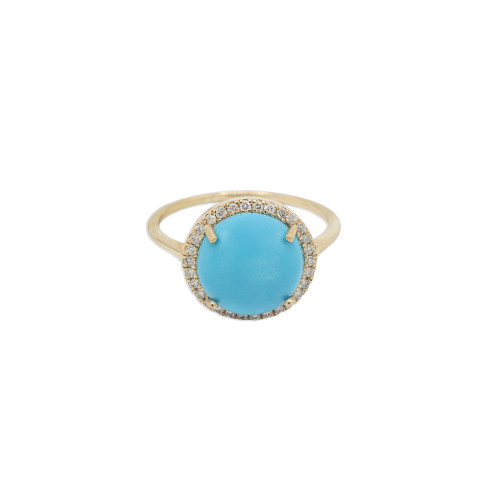 14K YG DIA Turquoise Ring, 1.82 14K YG DIA Turquoise Ring, 1.82