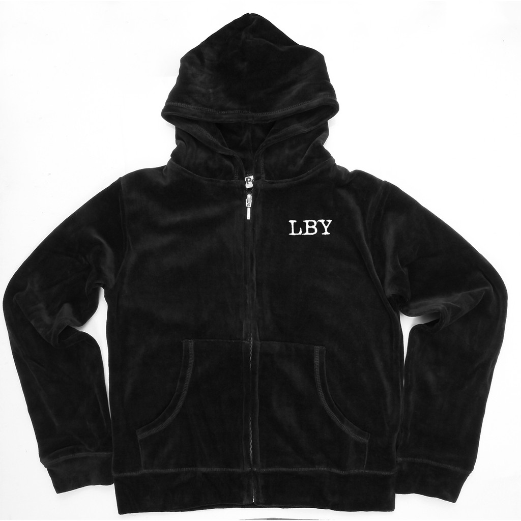 Velour Zip-Up  Hoodie Black w/LBY Initials