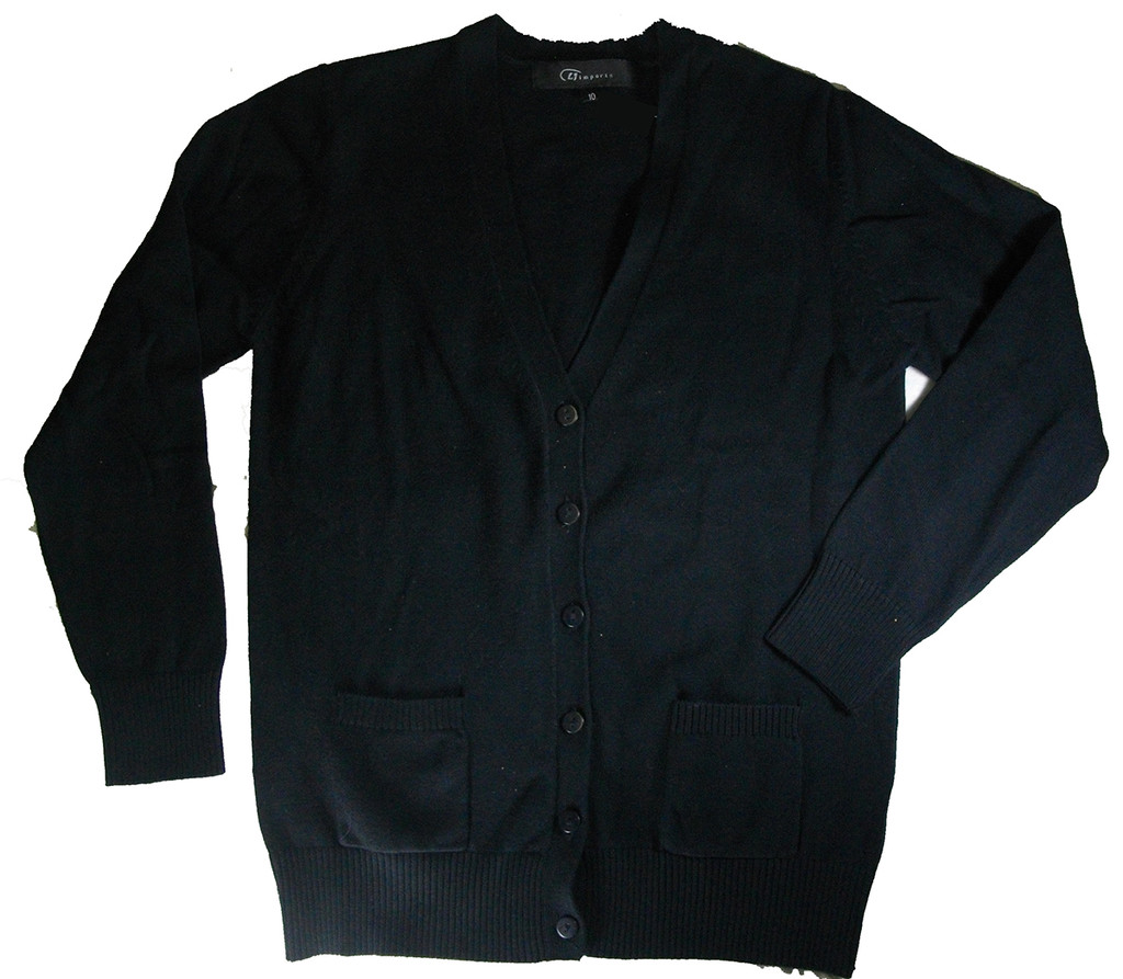 Girls Sweater V-neck Cardigan Black  100% Cotton
