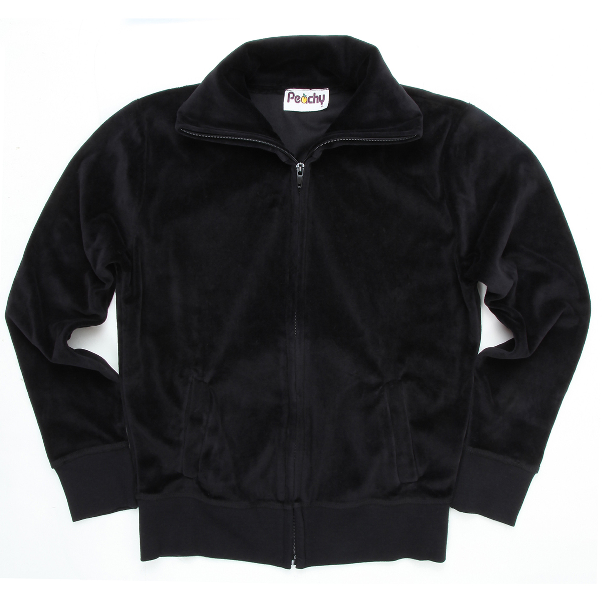 Velour Zip-Up With Collar & Side Slit Pockets Black - Engelic Uniforms