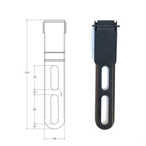 The Ulticlip Slim 3.3 provides great retention and concealment. It has a dual slotted mounting area that allows for 1.5″ hole spacing. The Slim 3.3 is slightly over 1/2″ wide making it ideal for knife sheaths or other narrow applications such as direct replacement for Overhooks or Strut and Soft Loops attachments
Built for belt-less carry
100% American Made
Military Grade Black Oxide Finish
Heat Treated to RC 42-49
C-1075 Spring Steel
Wax/Oil Treated Steel – aids in smooth operation & rust inhibitor
Minimum Profile, Maximum Concealment
Dual Slotted Mounting Bracket
Size: 3.3″ x .60″
Weight: .60 oz. The Ulticlip Slim 3.3 provides great retention and concealment. It has a dual slotted mounting area that allows for 1.5″ hole spacing. The Slim 3.3 is slightly over 1/2″ wide making it ideal for knife sheaths or other narrow applications such as direct replacement for Overhooks or Strut and Soft Loops attachments
Built for belt-less carry
100% American Made
Military Grade Black Oxide Finish
Heat Treated to RC 42-49
C-1075 Spring Steel
Wax/Oil Treated Steel – aids in smooth operation & rust inhibitor
Minimum Profile, Maximum Concealment
Dual Slotted Mounting Bracket
Size: 3.3″ x .60″
Weight: .60 oz.