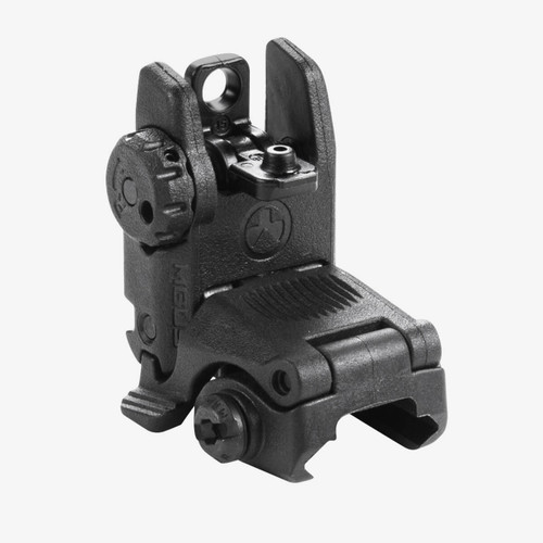 The MBUS (Magpul® Back-Up Sight) is a low-cost, color injection molded, folding back-up sight. The dual aperture MBUS Rear Sight is adjustable for windage and fits most 1913 Picatinny rail equipped weapons, but is specifically tailored to the AR15 / M16 platform.

Made in the USA.

SPRING-LOADED FLIP UP SIGHT

Spring-loaded flip up sight easily activated from either side or by pressing the top

Protective wings shield the dual, same plane flip apertures

Sight can still be folded with either large or small aperture in position

Detent knob easily and positively adjusts windage

IMPACT-RESISTANT POLYMER CONSTRUCTION

Polymer construction provides light weight and resists operational abuse



DETENT AND SPRING PRESSURE KEEPS SIGHT ERECT

Detent and spring pressure keeps sight erect but allows for unobstructed folding under impact, etc.

CLAMPS TO MOST MIL-STD-1913 PICATINNY RAILS

Clamps to MIL-STD-1913 Picatinny/STANAG 4694 receiver rail and provides the same height-over-bore as standard A2 irons