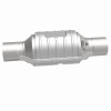 MagnaFlow Univ Conv 2in In/Out Ctr/Ctr Round 9in Body L x 5.125in W x 13in Overall L Single O2 Port - 51234 360 Degree Image Set