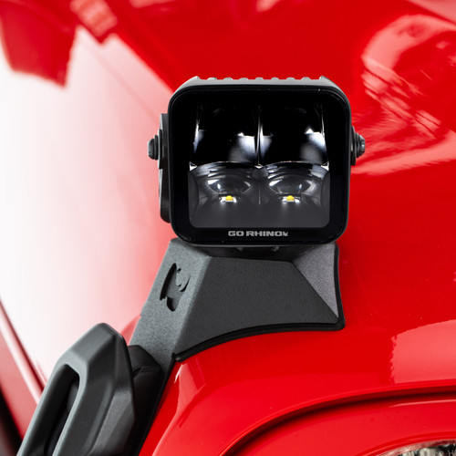 Go Rhino Xplor Blackout Series Cube LED Spot Light Kit (Surface/Threaded Stud Mnt) 3x3 - Blk (Pair) - 750400321SCS Photo - Mounted