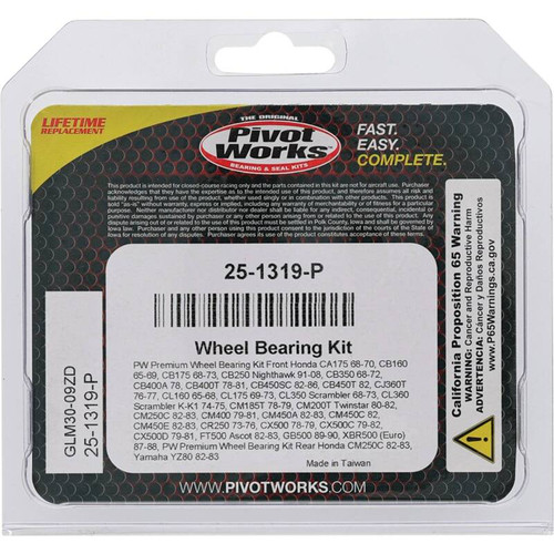 Pivot Works Honda, Yamaha Wheel Bearing Kit Premium Bearings - 25-1319-P Photo - Primary