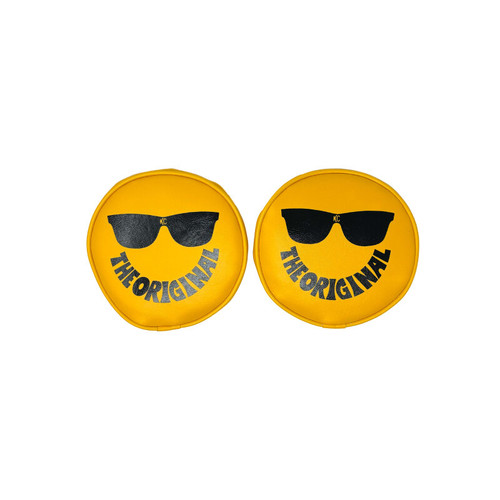 KC HiLiTES Retro 6in Round Yellow Vinyl Light Cover w/ Black KC Sunglasses Logo - 5205 User 1