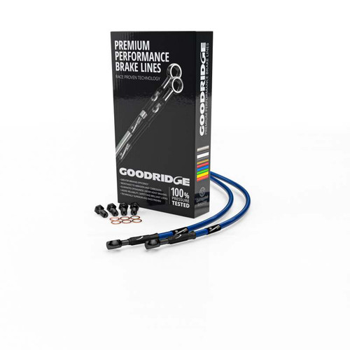 Goodridge 13-15 Kawasaki Z800E (2 Pot) Electric Blue Race Front SS Brake Lines w/Black Fittings - KW0802A-2FCBK-EB Photo - Primary