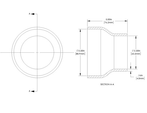 aFe POWER Universal Products Coupler Kit (3-1/2 x 2-1/2)in ID x 3in L - Black - 59-00204 Technical Drawing